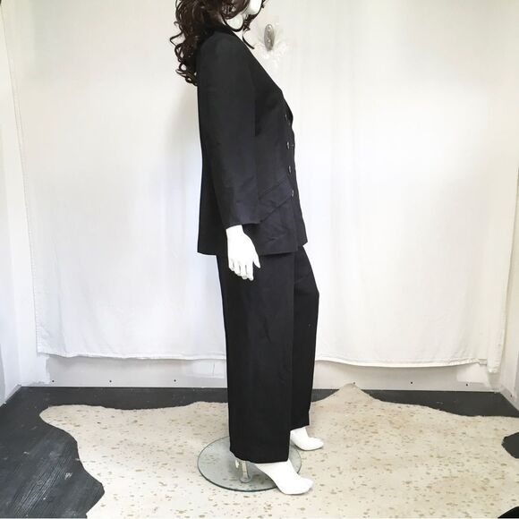 Limited Linen Blend Double Breasted Blazer Pants Suit Set Black Size 10/12 - Picture 5 of 15